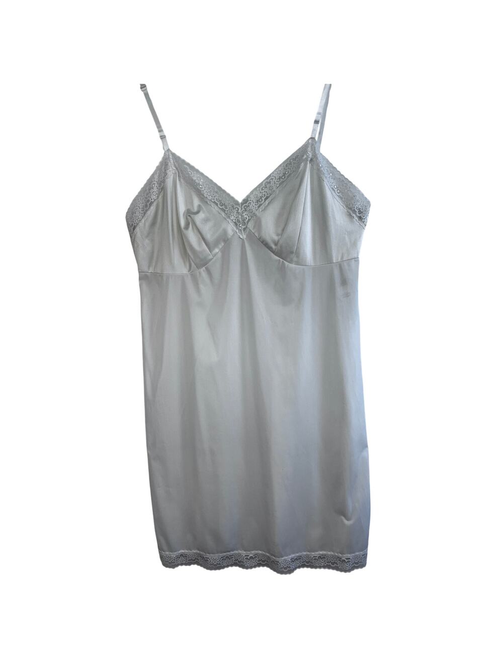 Y2K Vanity Fair White Nylon Full Slip Dress Lace Trim | Size 40 (L) Coquette
